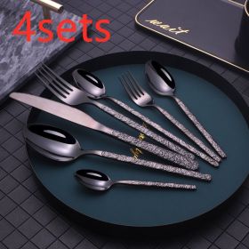 Embossed Textured Handle Steak Cutlery Western Cutlery Black-7PCS 4sets