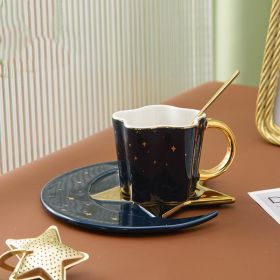 Creative Ceramic Cup With Star And Moon Saucer Blue