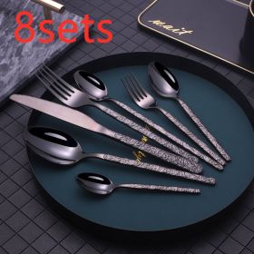 Embossed Textured Handle Steak Cutlery Western Cutlery Black-7PCS 8sets
