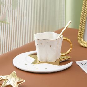 Creative Ceramic Cup With Star And Moon Saucer White