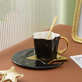Creative Ceramic Cup With Star And Moon Saucer Black