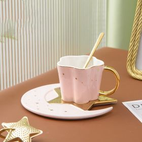 Creative Ceramic Cup With Star And Moon Saucer Pink