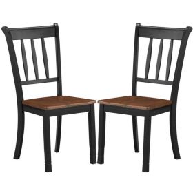 Set of 2 Solid Wood Black Mission Style Armless Dining Chairs with Brown Seat