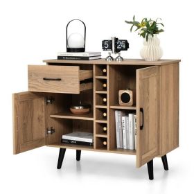 Modern Mid-Century Style Kitchen Buffet Dining Sideboard Cabinet with Wine Rack