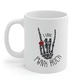 I Love Punk Rock Skeleton Hand Mug