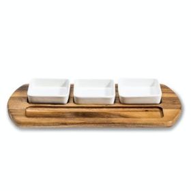 Charcuterie/ Serving Tray w/ 3 square ceramic bowls