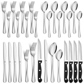 Vesteel 24 Pieces Silverware Set with Steak Knives, Stainless Steel Flatware Cutlery Set Service for 4, Mirror Finish and Dishwasher Safe
