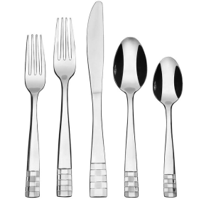 KitchenTrend 20-Piece Silverware Set, Stainless Steel Flatware Cutlery Set, Service for 4 in Dishwasher Safe, Checkmate