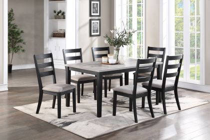 Natural Simple Wooden Table Top 7pc Dining Set Dining Room Furniture Ladder back Side Chairs Cushion Seat light 2-Tone Sand Fabric.