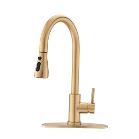 Pull Down Kitchen Faucet with Sprayer Stainless Steel Brushed Gold