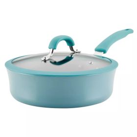 Cook + Create Aluminum Nonstick Saute Pan with Lid 3qt Agave Blue