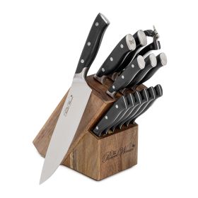Pioneer Signature 14-Piece Stainless Steel Knife Block Set, Black