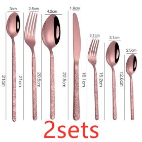 Embossed Textured Handle Steak Cutlery Western Cutlery Rose Gold-7PCS 2sets