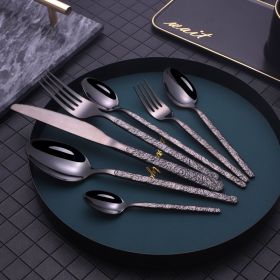 Embossed Textured Handle Steak Cutlery Western Cutlery Black-7PCS