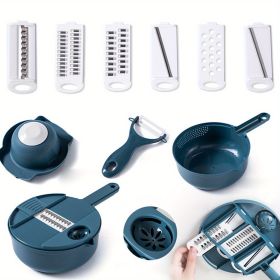 1pc Multifunctional Vegetable Cutter, Potato Shredded Grater, 3 Blades Or 6 Blades For Choose 11in*7.2in (Color: Blue--Six Blades-1pc)