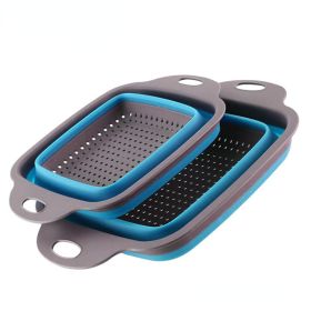 Collapsible Colander Set Of 2; Silicone Square Strainer With Handle For Kitchen Food Draining Pasta Vegetable Fruit And Meat (Color: Blue Suit (1 Large + 1 Small))