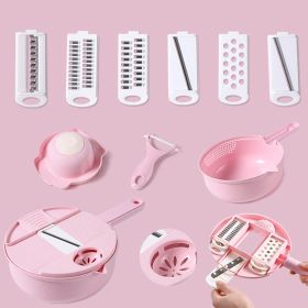 1pc Multifunctional Vegetable Cutter, Potato Shredded Grater, 3 Blades Or 6 Blades For Choose 11in*7.2in (Color: Pink--Six Blades)